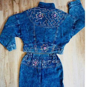 Unique Vintage denim jacket with embellishments